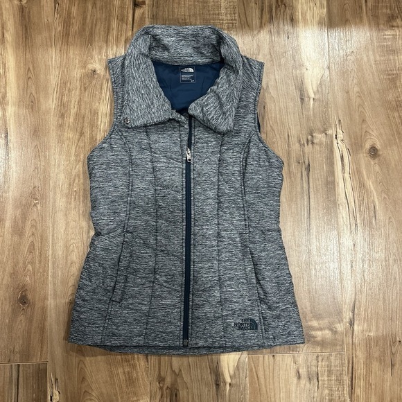 The North Face Jackets & Blazers - The North Face Vest Womens S Heather Blue Green Quilted Full Zip‎ Mock Neck Snap